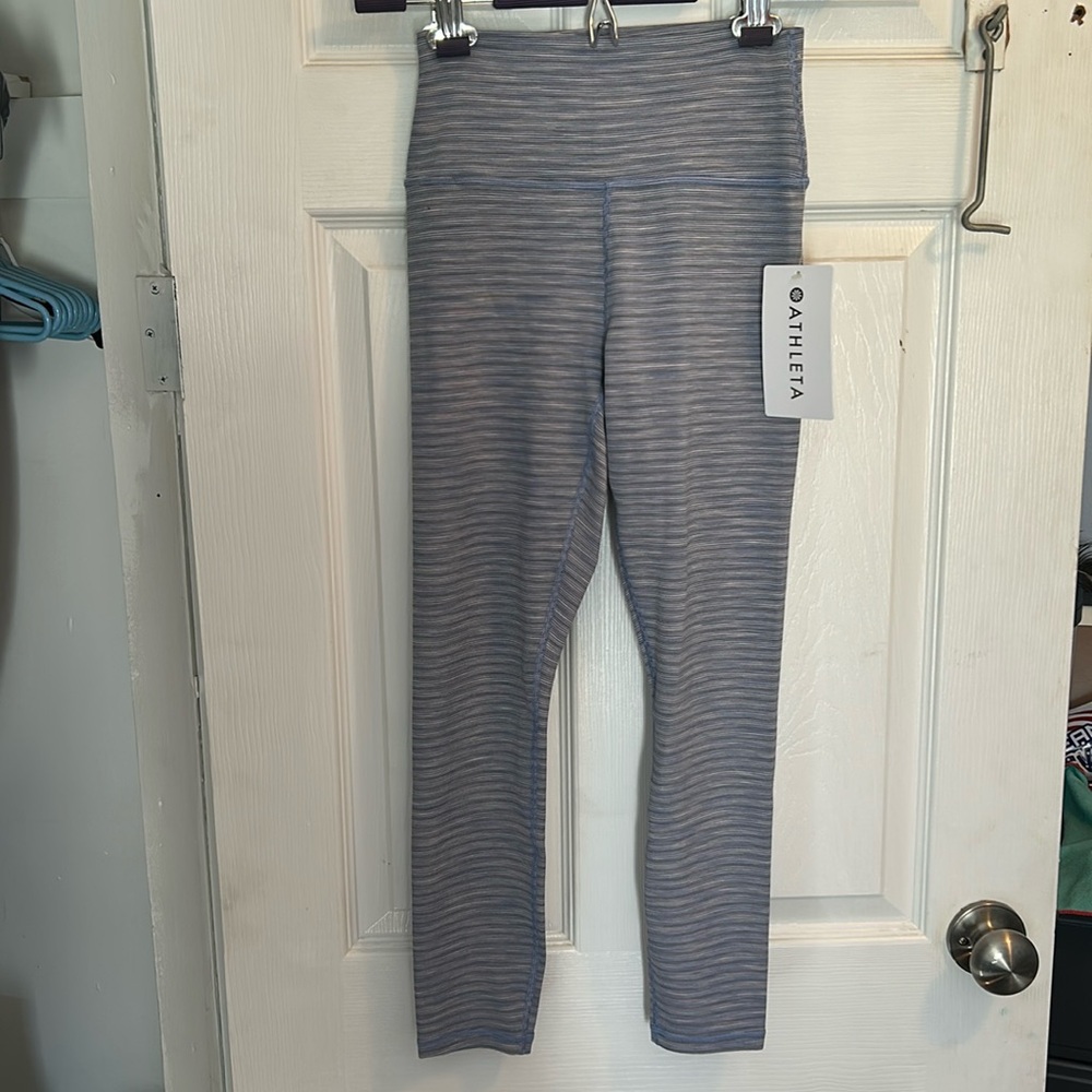NWT Blue striped Athleta Transcend 7/8 Leggings